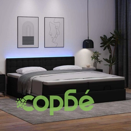 Османска легло с матраци&LED, черно, 200x200см, изкуствена кожа ➤ топ цена ➤ sorbe.bg
