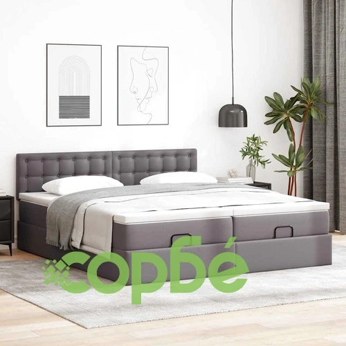Османска легло с матраци&LED, сиво, 200x200 см, изкуствена кожа ➤ топ цена ➤ sorbe.bg