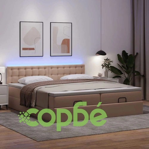 Османска легло с матраци&LED капучино 200x200см изкуствена кожа ➤ топ цена ➤ sorbe.bg