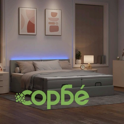 Османска легло с матраци и LED, светлосиво, 160x200 см, плат ➤ топ цена ➤ sorbe.bg