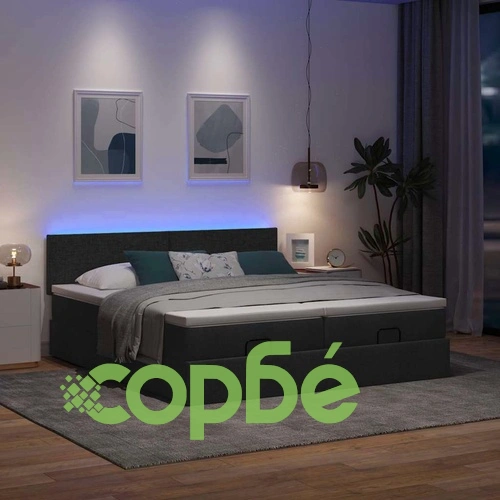 Османска легло с матрак и LED, черно, 200x200 см, плат ➤ топ цена ➤ sorbe.bg
