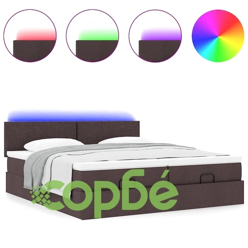 Османска легло с матрак и LED, тъмнокафяво, 200x200 см, плат ➤ топ цена ➤ sorbe.bg