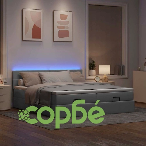 Османска легло с матраци и LED, светлосиво, 180x200 см, плат ➤ топ цена ➤ sorbe.bg