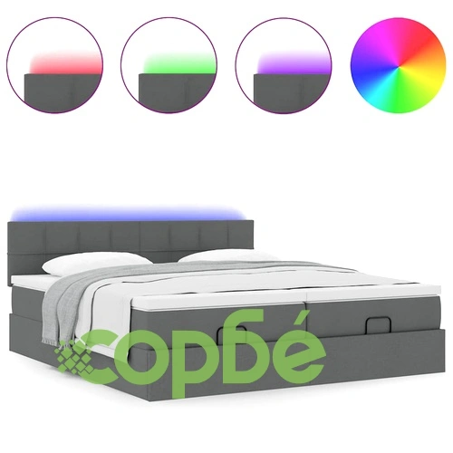 Османска легло с матрак и LED, тъмносиво, 200x200 см, плат ➤ топ цена ➤ sorbe.bg