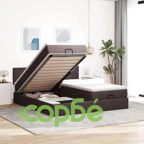 Османска легло с матрак и LED, тъмнокафяво, 200x200 см, плат ➤ топ цена ➤ sorbe.bg