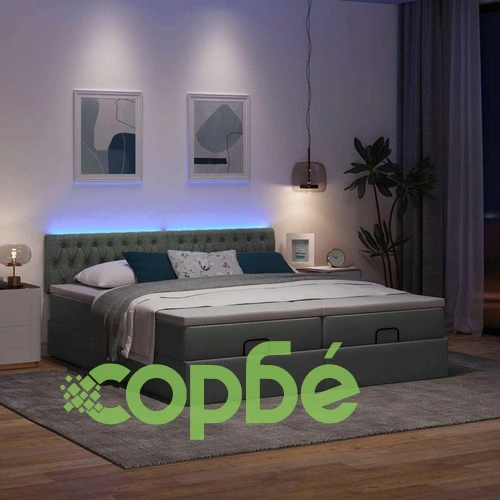 Османска легло с матрак и LED, тъмносиво, 200x200 см, плат ➤ топ цена ➤ sorbe.bg