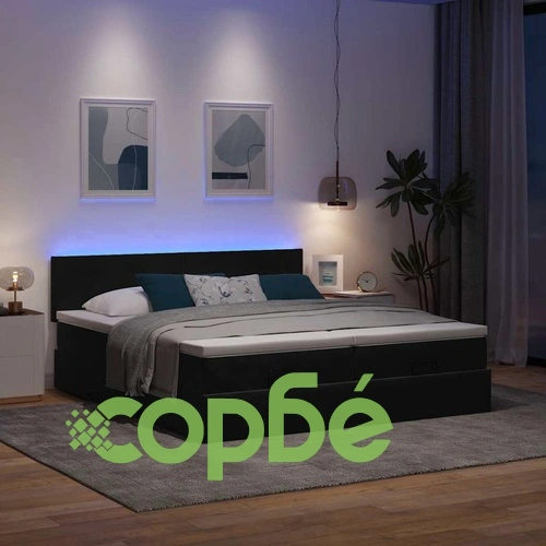 Османска легло с матраци и LED, черно, 160x200 см, кадифе ➤ топ цена ➤ sorbe.bg