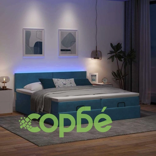 Османска легло с матраци и LED, тъмносиньо, 180x200 см, кадифе ➤ топ цена ➤ sorbe.bg