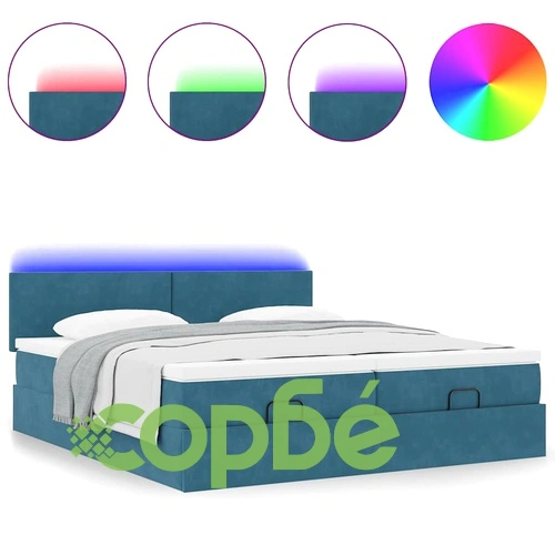 Османска легло с матраци и LED, тъмносиньо, 200x200 см, кадифе ➤ топ цена ➤ sorbe.bg