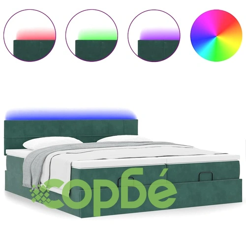 Османска легло с матраци и LED, тъмнозелено, 160x200 см, кадифе ➤ топ цена ➤ sorbe.bg