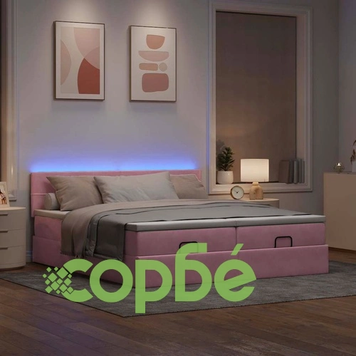 Османска легло с матраци и LED, розово, 160x200 см, кадифе ➤ топ цена ➤ sorbe.bg