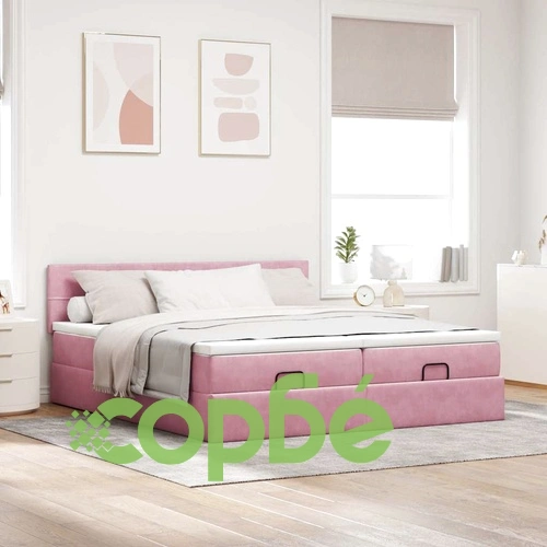 Османска легло с матраци и LED, розово, 200x200 см, кадифе ➤ топ цена ➤ sorbe.bg