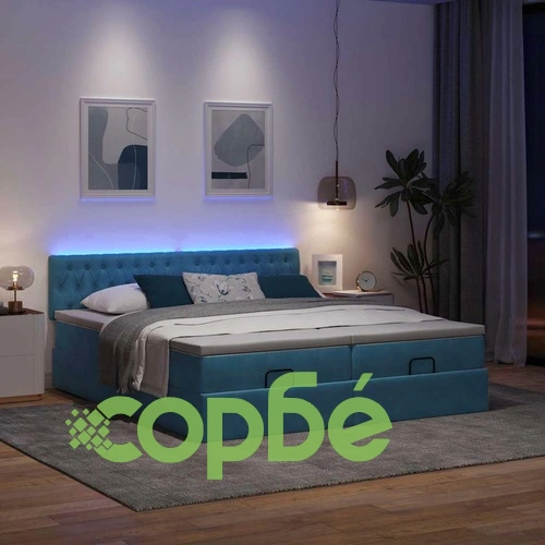 Османска легло с матраци и LED, тъмносиньо, 160x200 см, кадифе ➤ топ цена ➤ sorbe.bg