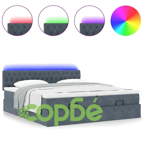 Османска легло с матраци и LED, тъмносиво, 200x200 см, кадифе ➤ топ цена ➤ sorbe.bg