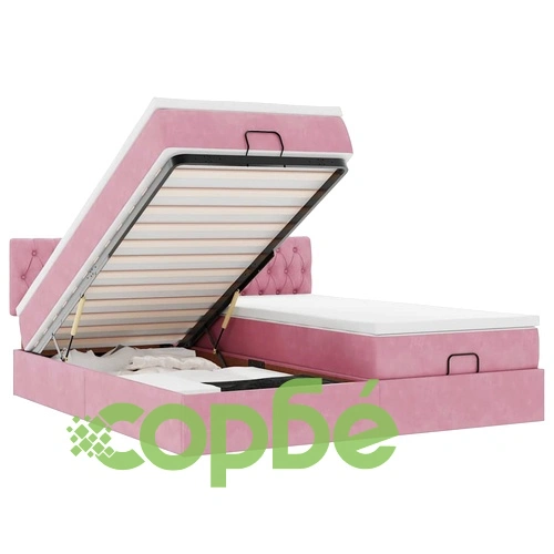 Османска легло с матраци и LED, розово, 200x200 см, кадифе ➤ топ цена ➤ sorbe.bg