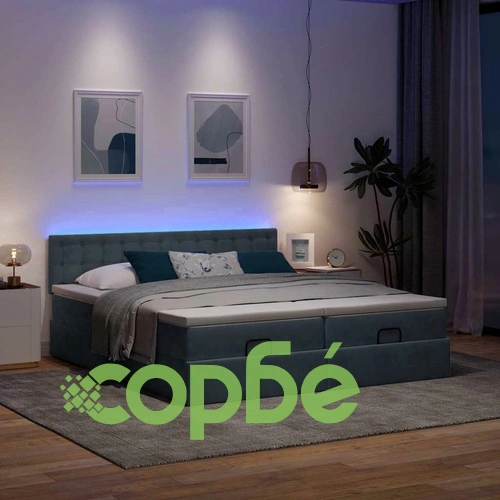 Османска легло с матраци и LED, тъмносиво, 160x200 см, кадифе ➤ топ цена ➤ sorbe.bg