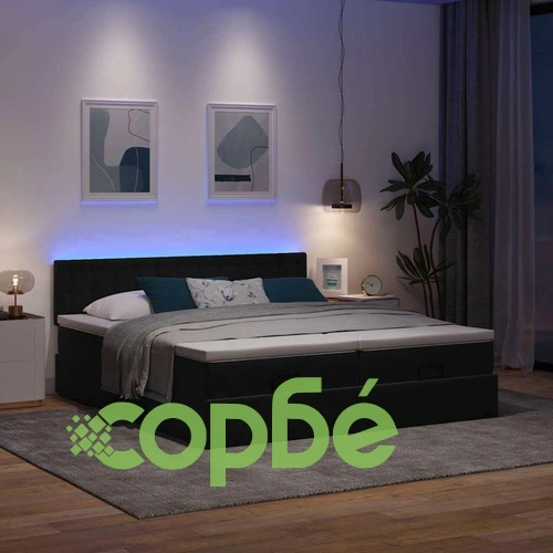Османска легло с матраци и LED, черно, 200x200 см, кадифе ➤ топ цена ➤ sorbe.bg