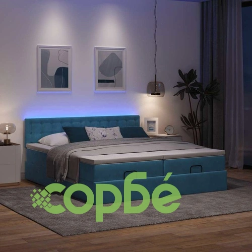 Османска легло с матраци и LED, тъмносиньо, 200x200 см, кадифе ➤ топ цена ➤ sorbe.bg