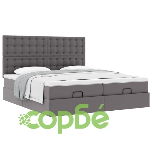 Османска легло с матраци, сиво, 180x200 см, изкуствена кожа ➤ топ цена ➤ sorbe.bg