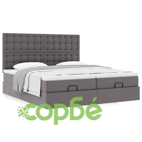 Османска легло с матраци, сиво, 180x200 см, изкуствена кожа ➤ топ цена ➤ sorbe.bg