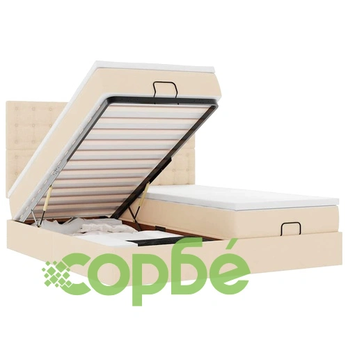 Османска легло с матраци, кремаво, 200x200 см, плат ➤ топ цена ➤ sorbe.bg