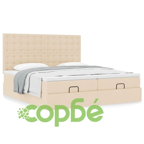 Османска легло с матраци, кремаво, 200x200 см, плат ➤ топ цена ➤ sorbe.bg