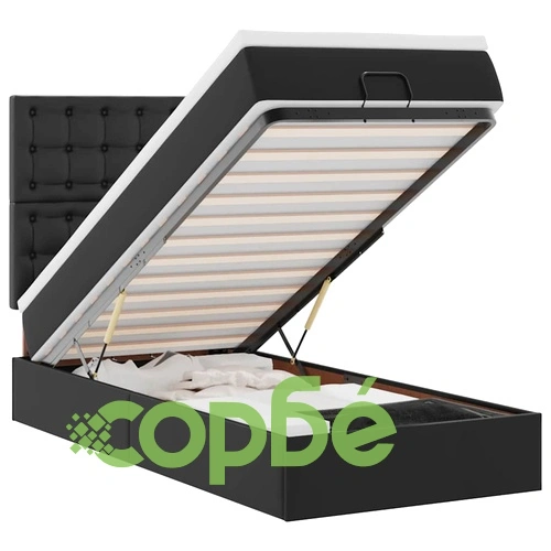 Османска легло с матрак&LED, черно, 80x200 см, изкуствена кожа ➤ топ цена ➤ sorbe.bg