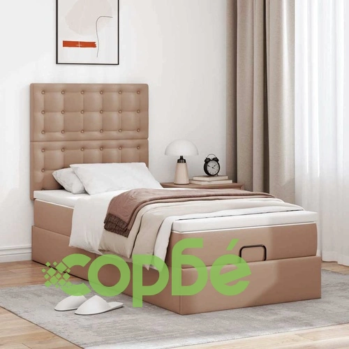 Османска легло с матрак&LED капучино 80x200 см изкуствена кожа ➤ топ цена ➤ sorbe.bg