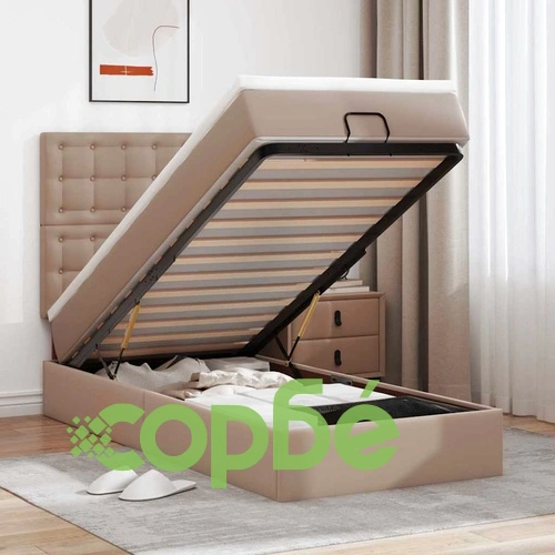 Османска легло с матрак&LED капучино 100x200 см изкуствена кожа ➤ топ цена ➤ sorbe.bg