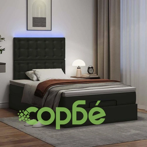 Османска легло с матрак&LED, черно, 120x190 см, изкуствена кожа ➤ топ цена ➤ sorbe.bg