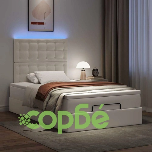 Османска легло с матрак&LED, бяло, 120x190 см, изкуствена кожа ➤ топ цена ➤ sorbe.bg