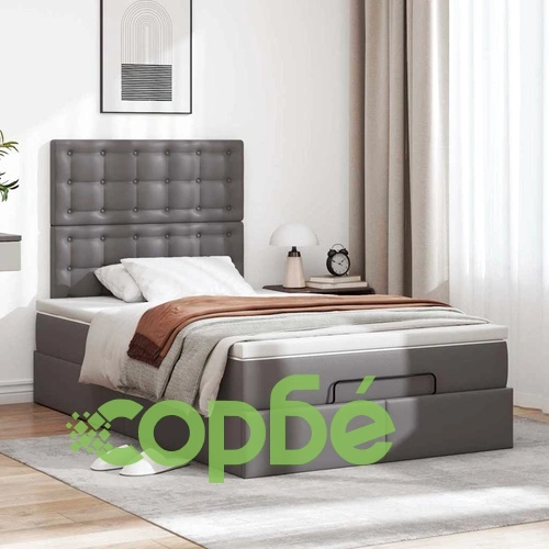 Османска легло с матрак&LED, сиво, 120x190 см, изкуствена кожа ➤ топ цена ➤ sorbe.bg