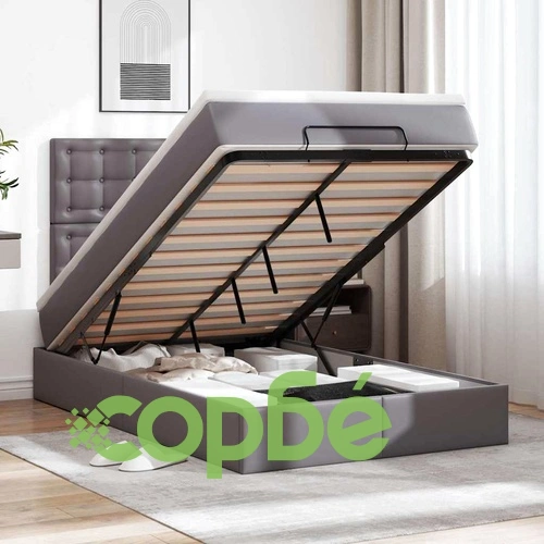 Османска легло с матрак&LED, сиво, 120x190 см, изкуствена кожа ➤ топ цена ➤ sorbe.bg