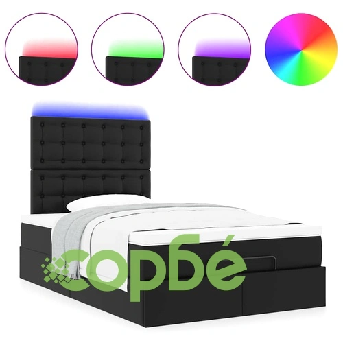 Османска легло с матрак&LED, черно, 120x200 см, изкуствена кожа ➤ топ цена ➤ sorbe.bg