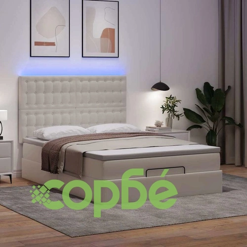 Османска легло с матрак&LED, бяло, 140x190 см, изкуствена кожа ➤ топ цена ➤ sorbe.bg