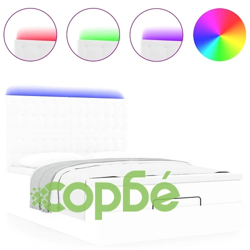 Османска легло с матрак&LED, бяло, 140x190 см, изкуствена кожа ➤ топ цена ➤ sorbe.bg