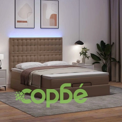 Османска легло с матрак&LED капучино 140x190 см изкуствена кожа ➤ топ цена ➤ sorbe.bg