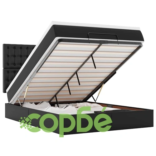 Османска легло с матрак&LED, черно, 140x200 см, изкуствена кожа ➤ топ цена ➤ sorbe.bg