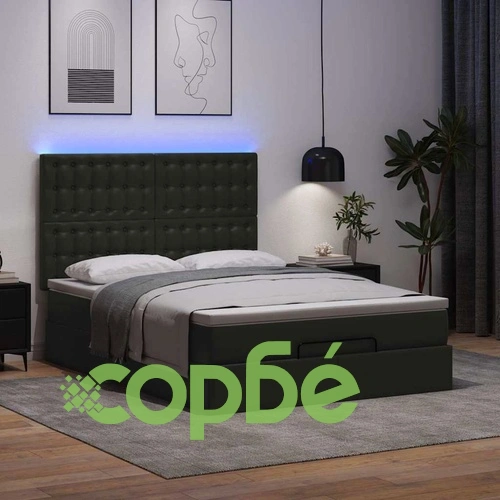 Османска легло с матрак&LED, черно, 140x200 см, изкуствена кожа ➤ топ цена ➤ sorbe.bg