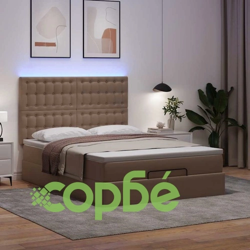 Османска легло с матрак&LED капучино 140x200 см изкуствена кожа ➤ топ цена ➤ sorbe.bg