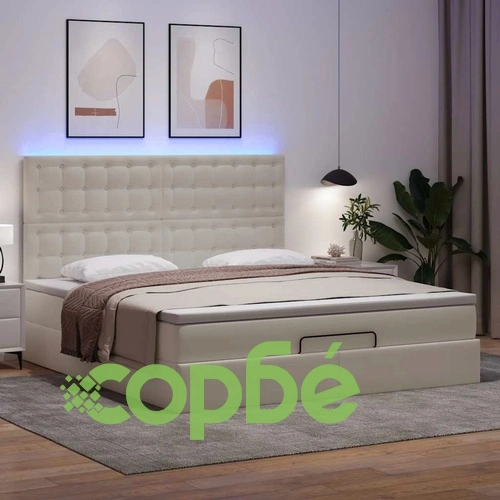 Османска легло с матрак&LED, бяло, 180x200 см, изкуствена кожа ➤ топ цена ➤ sorbe.bg