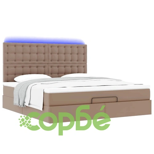 Османска легло с матрак&LED капучино 180x200 см изкуствена кожа ➤ топ цена ➤ sorbe.bg