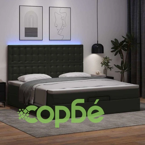 Османска легло с матраци&LED, черно, 200x200см, изкуствена кожа ➤ топ цена ➤ sorbe.bg