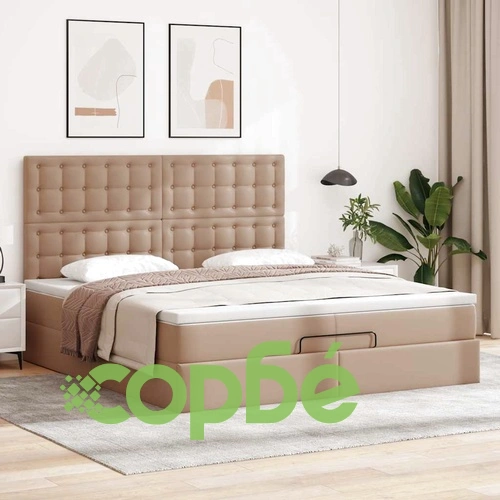 Османска легло с матраци&LED капучино 200x200см изкуствена кожа ➤ топ цена ➤ sorbe.bg