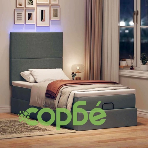 Османска легло с матрак и LED, тъмносиво, 100x200 см, плат ➤ топ цена ➤ sorbe.bg