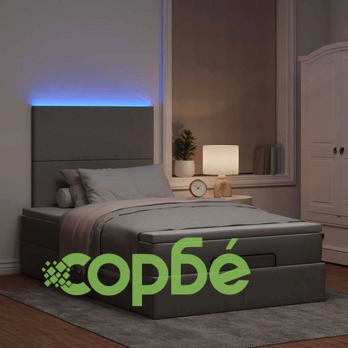 Османска легло с матрак и LED, светлосиво, 120x200 см, плат ➤ топ цена ➤ sorbe.bg