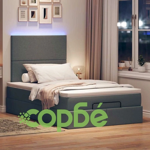 Османска легло с матрак и LED, тъмносиво, 120x200 см, плат ➤ топ цена ➤ sorbe.bg