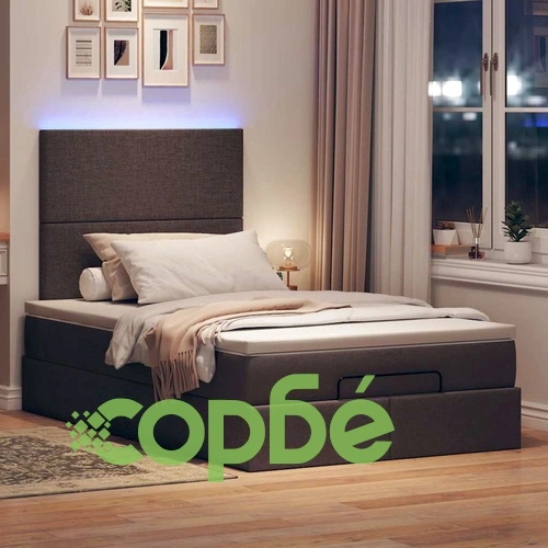 Османска легло с матрак и LED, тъмнокафяво, 120x200 см, плат ➤ топ цена ➤ sorbe.bg