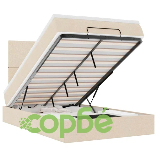 Османска легло с матрак и LED, кремаво, 120x200 см, плат ➤ топ цена ➤ sorbe.bg