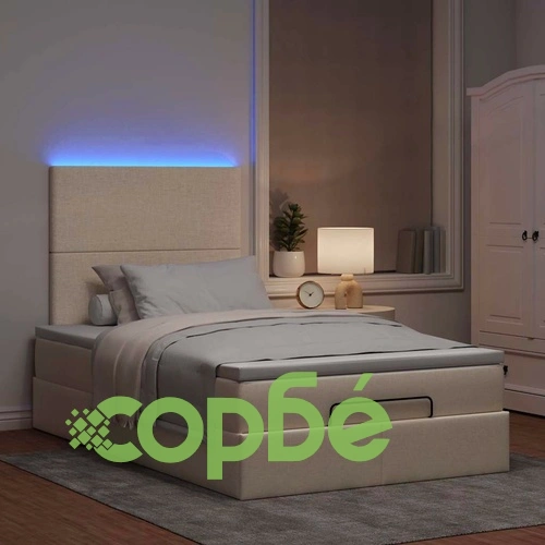 Османска легло с матрак и LED, кремаво, 120x200 см, плат ➤ топ цена ➤ sorbe.bg